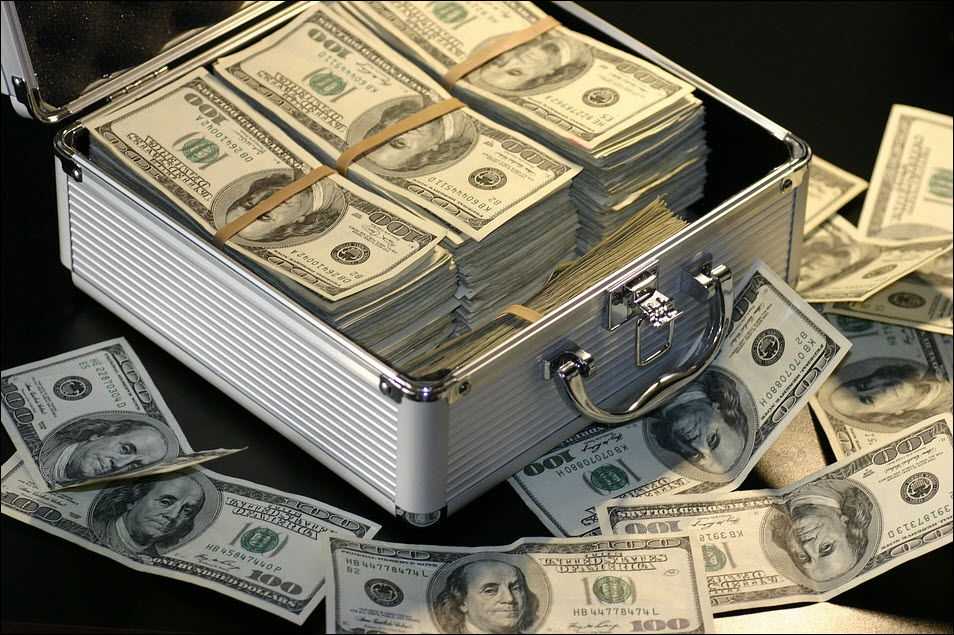 Metal box full of $100 bills.