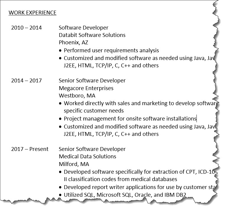 Resume only showing years of employment.